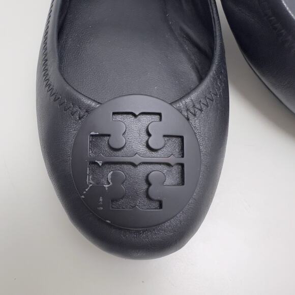 Tory Burch Minnie Travel Matte Black Leather Round Toe Ballet Flats Size 8 - Picture 6 of 10